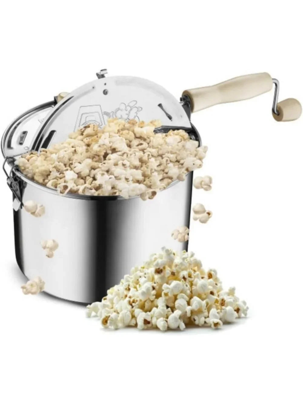 Stainless Steel Stovetop Popcorn Maker - 6.5 Quart, Hand Crank, Vented Lid
